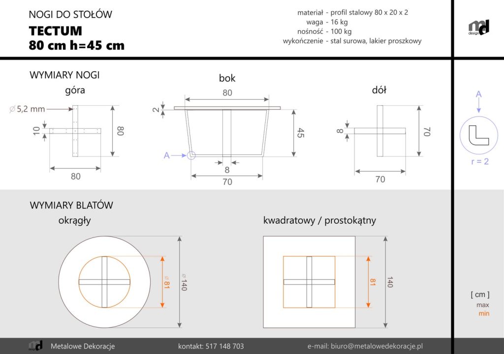 Side Table Leg Tectum 80 cm L - Image 4