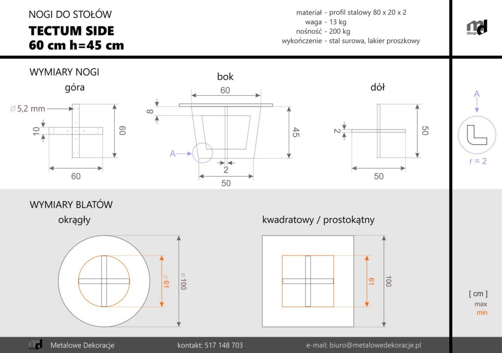 Side Table Leg Tectum Side 60 cm M - Image 4