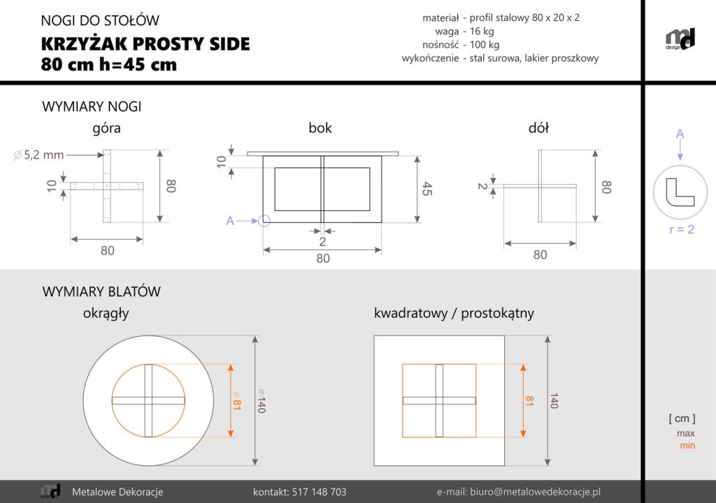 Side Table Leg Tectum Side 80 cm L - Image 3