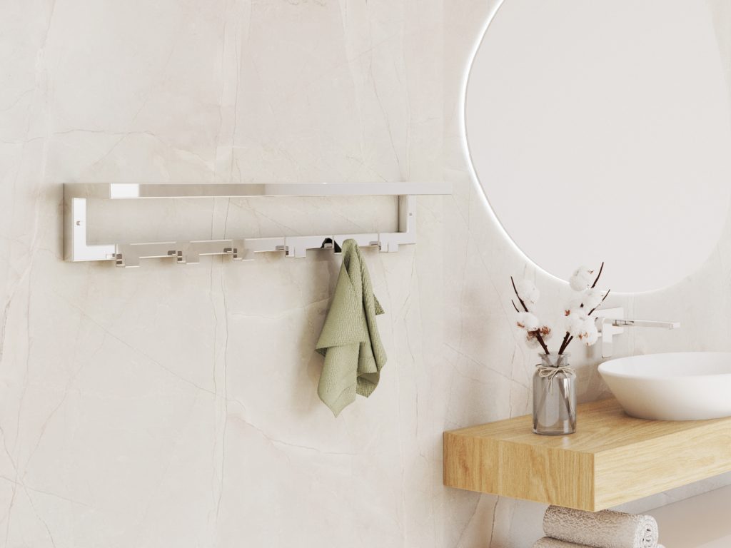 Wall-Mounted Towel Rack with Hooks Stainless Steel M - Image 3