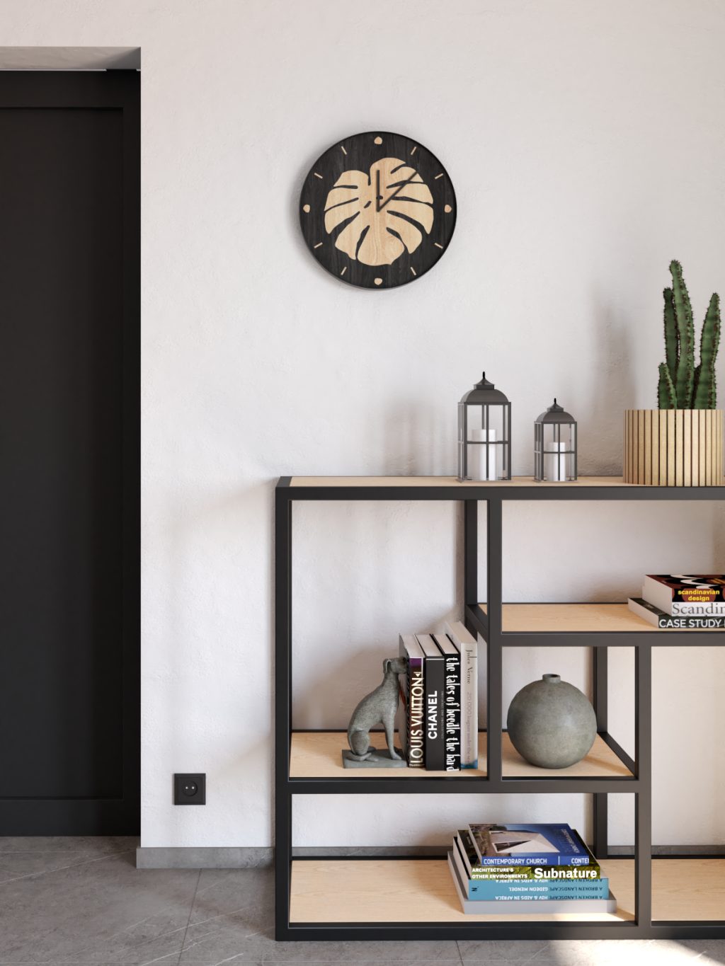 Inlaid Wooden Clock Monstera 40 cm - Image 2